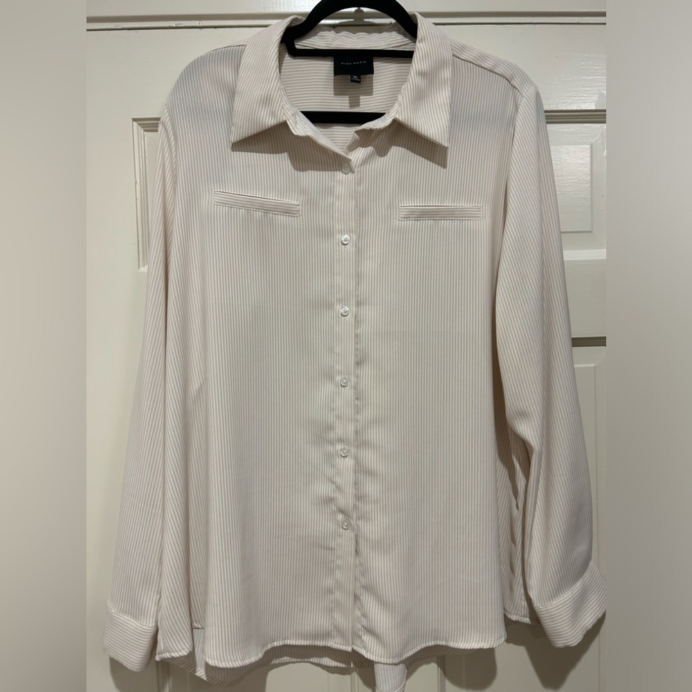 Tan/cream and white stripped button down blouse